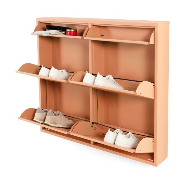 Scarpiera color salmone in metallo con ante ribaltabili 98x86x15 cm Billy – Spinder Design-image-3