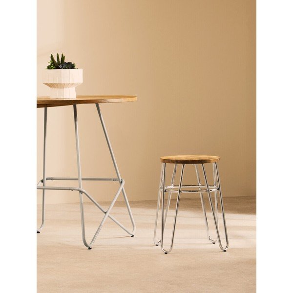 Sgabello argentato/di colore naturale in olmo massiccio District – Premier Housewares-image-1