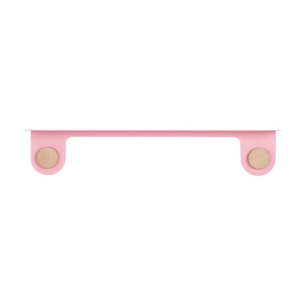 Mensola a muro in acciaio rosa con dettaglio in legno di quercia con 2 ganci , lunghezza 70 cm Hook - Gazzda