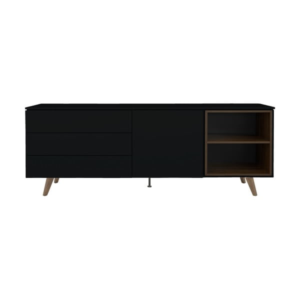 Cassettiera bassa in noce in nero e naturale 210x76 cm Plain - Tenzo