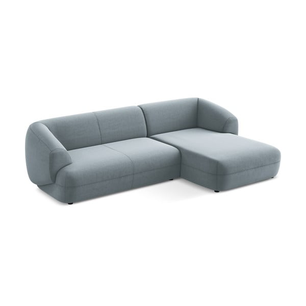 Divano angolare azzurro (con penisola a destra) con rivestimento in velluto Moana – Makamii-image-3