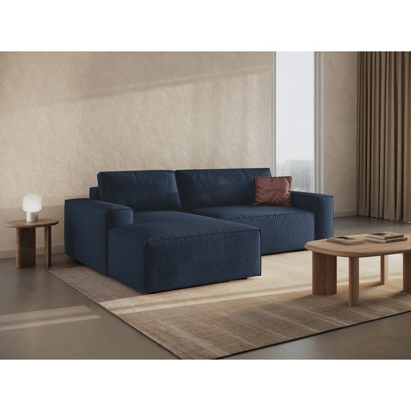 Divano letto angolare blu scuro in tessuto bouclé (angolo sinistro) Jodie - Micadoni Home-image-1
