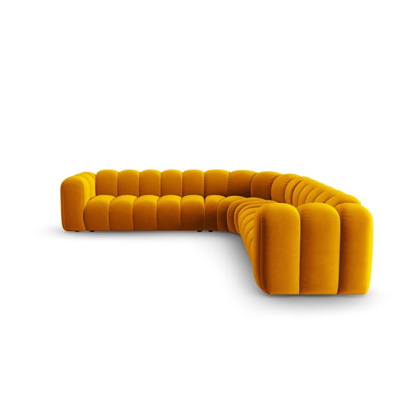 Divano angolare componibile giallo con rivestimento in velluto Lupine – Micadoni -image-2