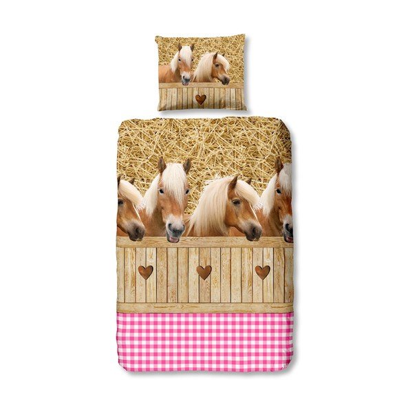 Biancheria da letto rosa per bambini Cavalli, 140 x 200 cm - Good Morning