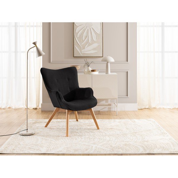 Poltrona nera con rivestimento in velluto a coste Niko – Ropez-image-4