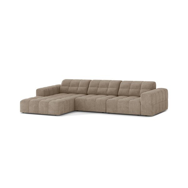Divano angolare beige (con penisola a sinistra/con chaise lounge) con rivestimento in ciniglia Chicago – Cosmopolitan Design-image-1