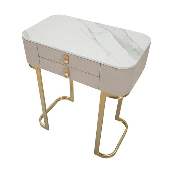 Tavolo consolle beige/dorato con piano effetto marmo 40x70 cm Beauty – Mauro Ferretti-image-4