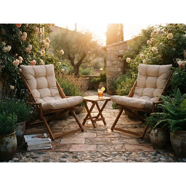 Set da giardino in legno di faggio in colore crema-naturale per 2 persone - Floriane Garden-image-1