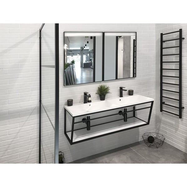 Scaffale da sotto lavabo bianco/nero in acciaio da appendere 120x40 cm Ska – Sapho-image-3