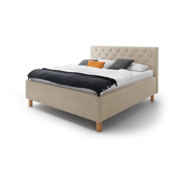 Letto matrimoniale imbottito beige con contenitore con griglia 180x200 cm San Remo - Meise Möbel