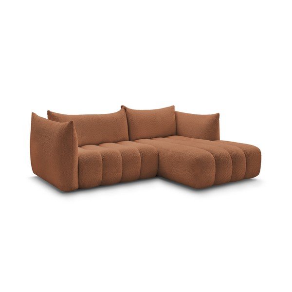 Divano angolare arancione (con penisola a destra/con chaise lounge) con rivestimento in bouclé Azra – Bobochic Paris-image-3