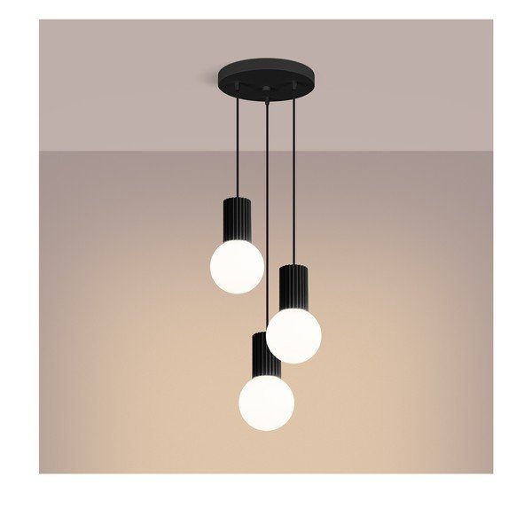 Lampadario nero in metallo con paralume in vetro ø 25 cm Orbital – Sollux-image-2