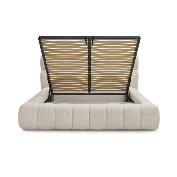 Letto matrimoniale imbottito beige contenitore e rete inclusi 180x200 cm Mont Blanc - Bobochic Paris-image-3