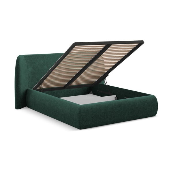 Letto matrimoniale imbottito verde scuro con contenitore con griglia 160x200 cm Hauke - Makamii-image-2