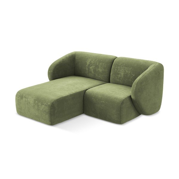 Divano angolare verde (con penisola a sinistra/con chaise lounge) con rivestimento in ciniglia Lani – Makamii-image-2