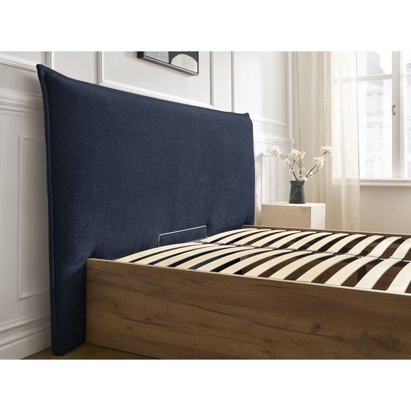 Letto matrimoniale imbottito/in truciolato blu imbottito con contenitore con rete inclusa 160x200 cm Charlie – Bobochic Paris-image-3