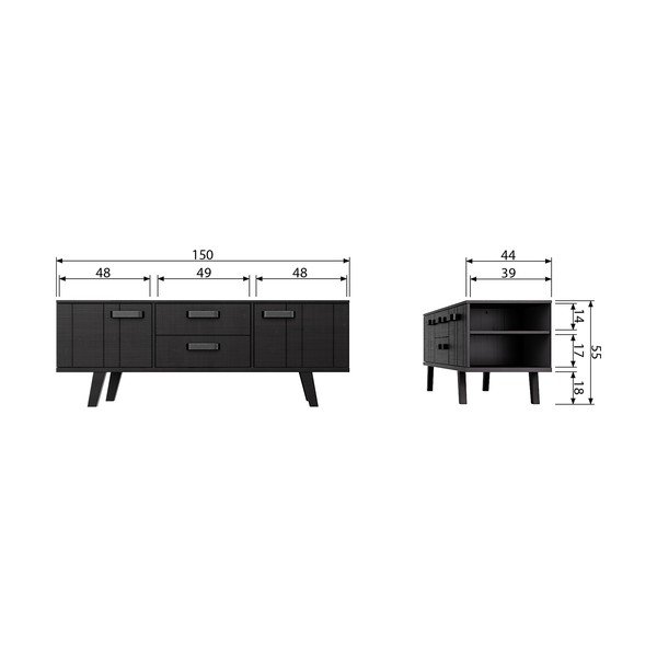 Tavolo TV in pino nero 150x55 cm Watch - Basiclabel-image-3