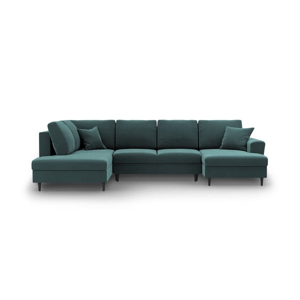 Divano angolare color petrolio allungabile e con contenitore (con penisola a sinistra/a U) con rivestimento in velluto Kyoto – Cosmopolitan Design