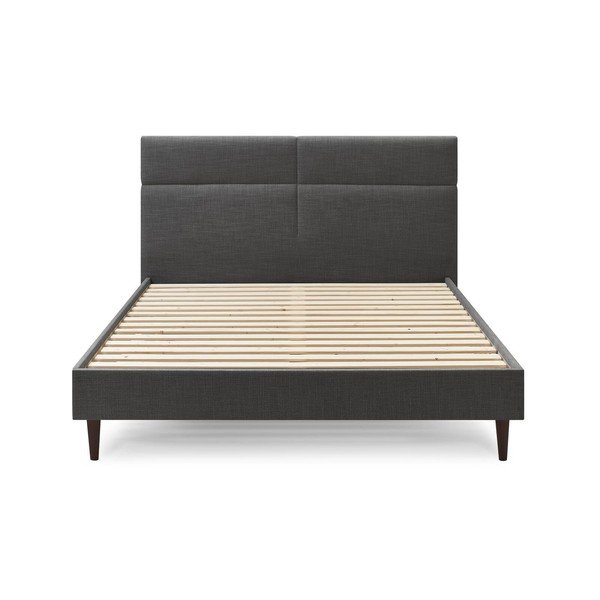 Letto matrimoniale imbottito nero con griglia 160x200 cm Elyna - Bobochic Paris-image-1