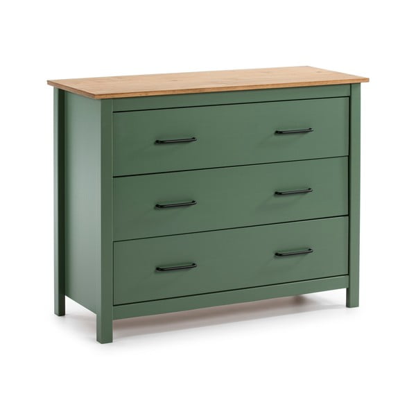 Cassettiera bassa in legno di pino di colore verde-naturale 100x80 cm Miranda - Marckeric-image-2