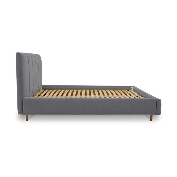 Letto matrimoniale imbottito grigio con doghe in legno 180x200 cm Zee - Scandic-image-3