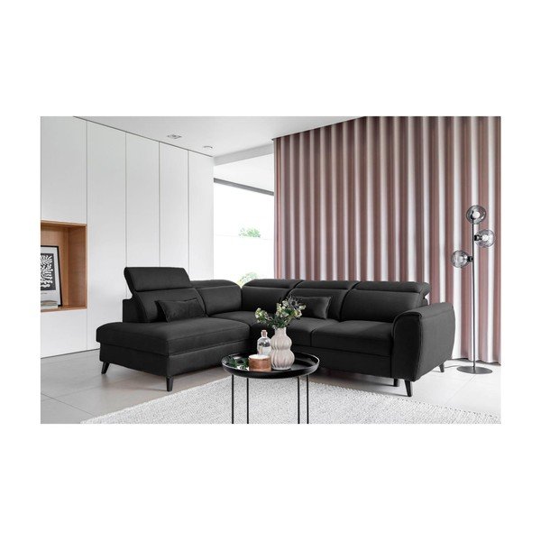 Divano angolare grigio scuro allungabile/con contenitore (con penisola a sinistra/a L) e rivestimento in velluto Noble – ELTAP-image-1