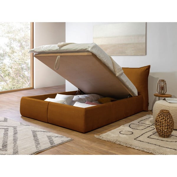 Letto matrimoniale imbottito giallo con contenitore con griglia 180x200 cm Jade - Bobochic Paris-image-4