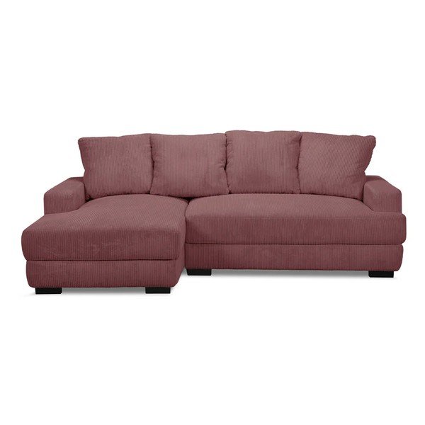 Divano angolare rosa allungabile/con contenitore (con penisola a sinistra/con chaise lounge) con rivestimento in velluto a coste Campi – Bobochic Paris