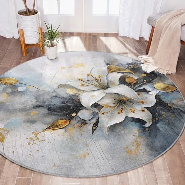 Tappeto rotondo blu/grigio lavabile ø 100 cm Golden Lilly – Mila Home-image-4