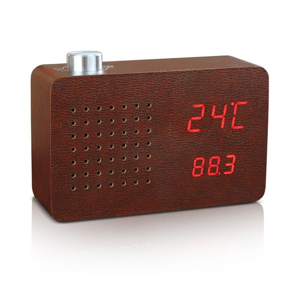 Sveglia marrone scuro con display LED rosso e Radio Click Clock - Gingko-image-1