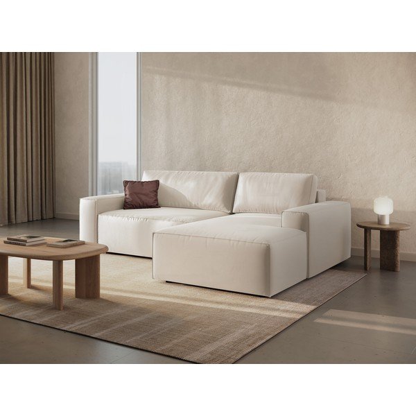 Divano angolare beige allungabile/con contenitore (con penisola a destra/con chaise lounge) con rivestimento in velluto Jodie – Micadoni -image-2