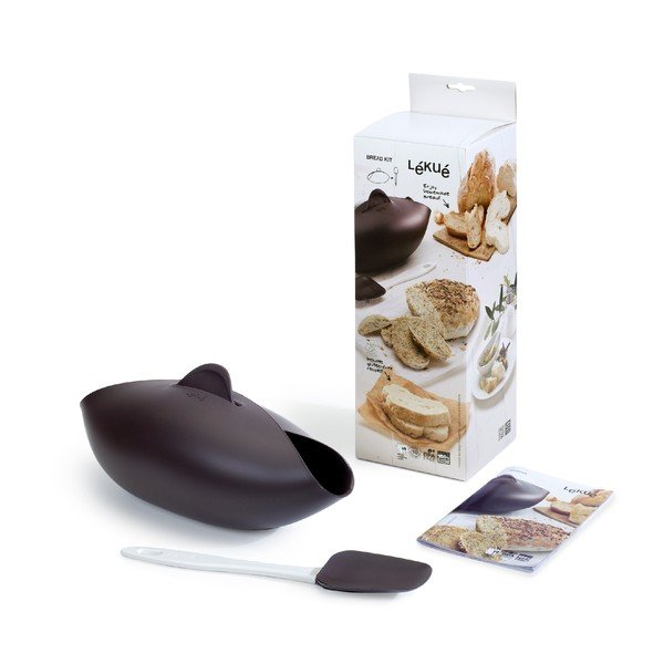 Set di stampi in silicone marrone e spatole per la cottura del pane - Lékué-image-2