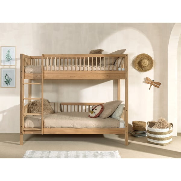 Letto da bambini a castello/estraibile di colore naturale in rovere massiccio con contenitore con rete inclusa 90x200 cm Forrest – Vipack-image-3