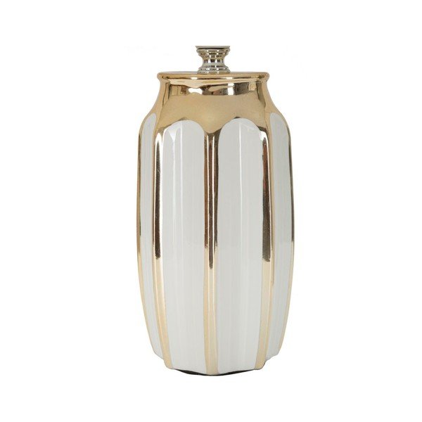 Lampada da tavolo bianca/dorata in ceramica con paralume in tessuto (altezza totale 40,5 cm) Cassy – Mauro Ferretti-image-2