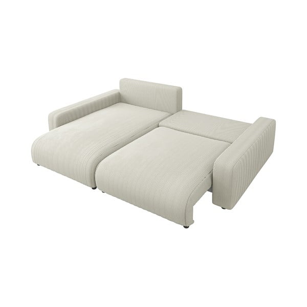 Divano letto angolare in velluto a coste color crema (penisola variabile) Sara - Ropez-image-4