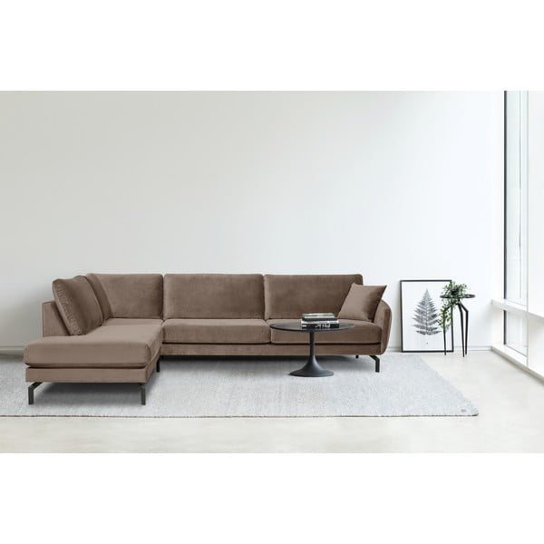 Divano angolare in velluto marrone-beige (angolo sinistro) Magic - Scandic-image-1