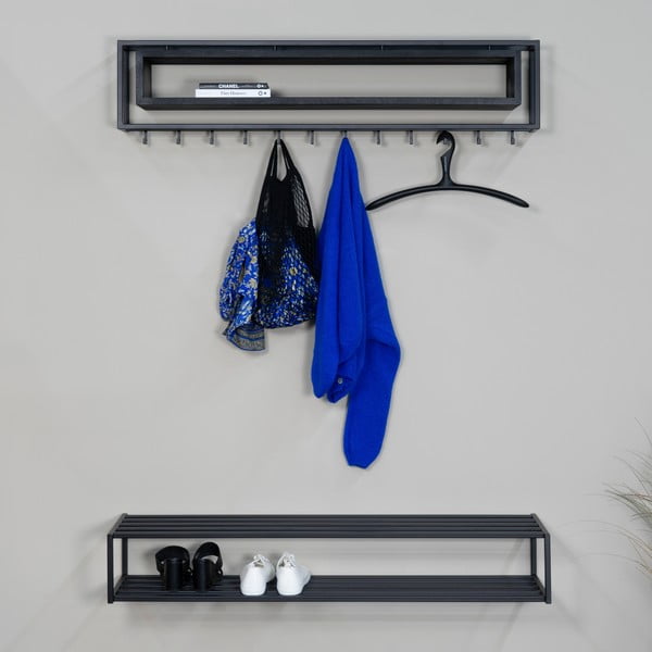 Attaccapanni da parete nero in metallo con scaffale 118 cm School – Spinder Design-image-1