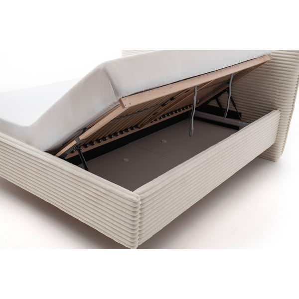 Letto matrimoniale imbottito beige con contenitore con rete inclusa 160x200 cm Matera – Meise Möbel-image-3