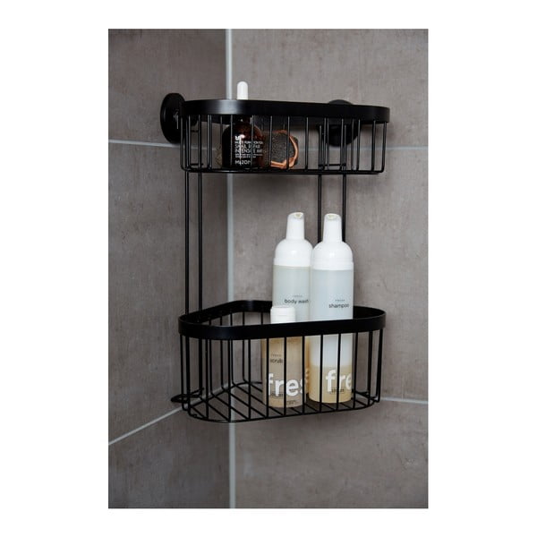 Cestino angolare nero a due livelli montato a parete Classic Plus - Wenko-image-1