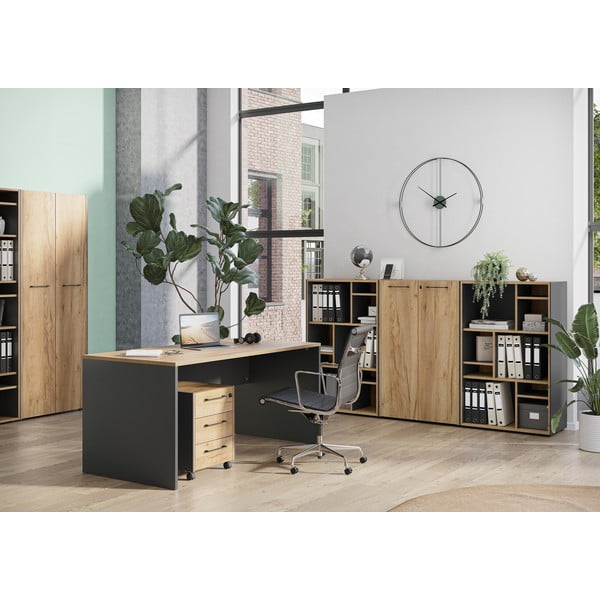 Libreria color antracite/di colore naturale con effetto rovere 75x120x40 cm Podium – Germania-image-1