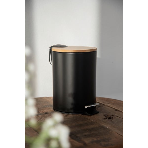 Pattumiera nera con coperchio in bambù , 3 l Tortona - Wenko-image-2