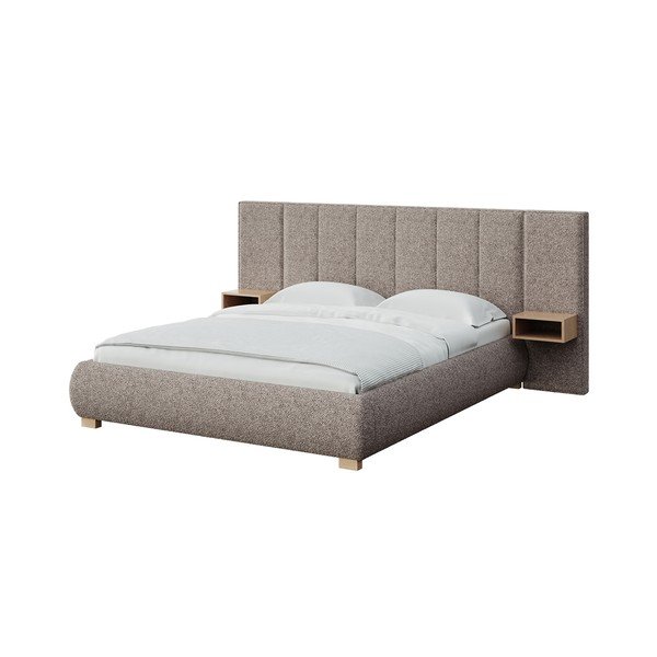 Letto matrimoniale imbottito marrone chiaro con rete inclusa 140x200 cm Fioro – MESONICA