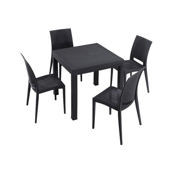 Set da pranzo da giardino in rattan artificiale antracite per 4 persone Rattan - Floriane Garden