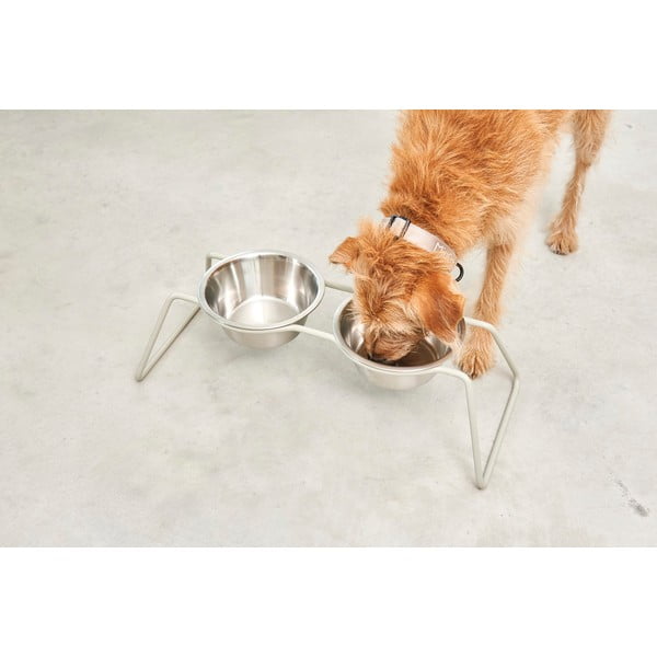 Set di ciotole con supporto in acciaio inox per cane Cena Greige M – MiaCara-image-1