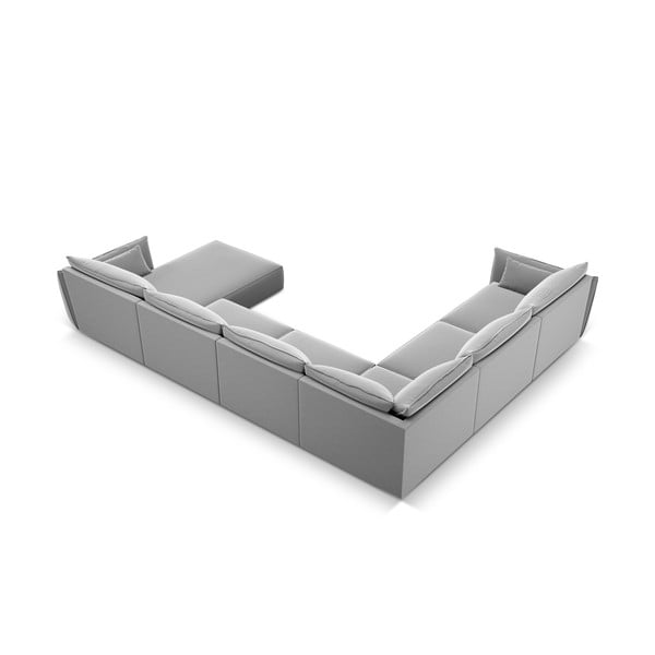 Divano angolare grigio chiaro (con penisola a sinistra/a U) con rivestimento in velluto Vanda – Mazzini Sofas-image-3