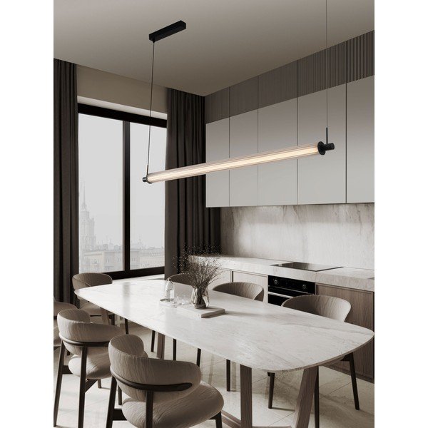 Lampadario LED nero opaco in alluminio con paralume in vetro con intensità regolabile Glovia – Nova Luce-image-1