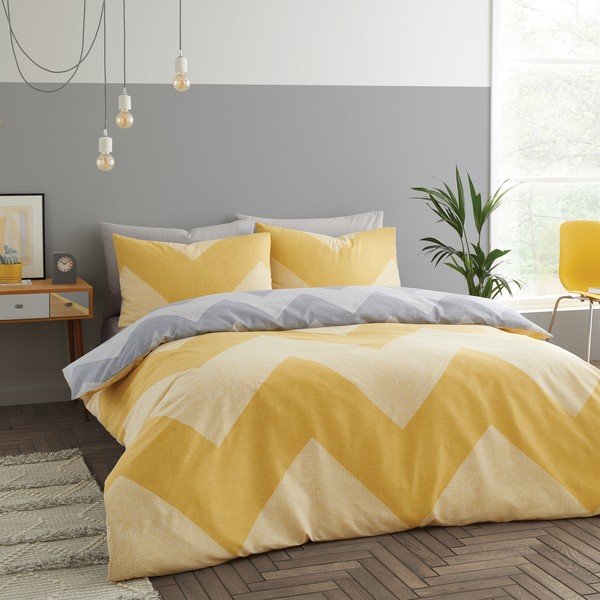 Biancheria da letto giallo-grigio 200x135 cm Chevron Geo - Catherine Lansfield