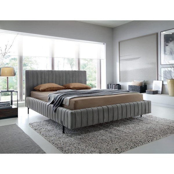 Letto matrimoniale imbottito grigio con contenitore e rete inclusi 140x200 cm Plissa – ELTAP-image-1