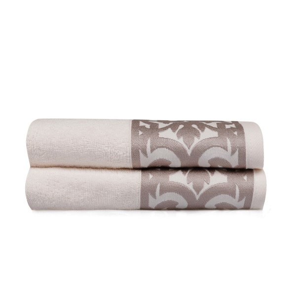 Set di 2 asciugamani bianchi con profili marroni Grace - Soft Kiss-image-1