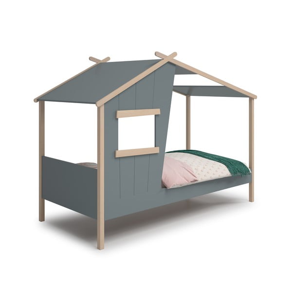 Letto da bambini a forma di casa verde polveroso in pino massiccio con rete inclusa 90x190 cm Luba – Marckeric-image-4